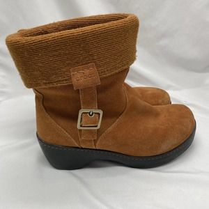 Crocs 11554 Brown Leather Suede Fold Over Ankle Slip On Boots Womens size 10